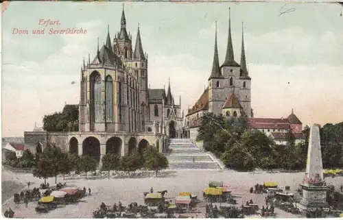 Erfurt Markttreiben Dom u.Severikirche gl1910? B6627