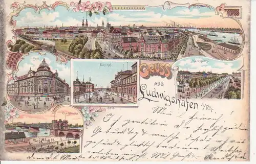 Ludwigshafen Litho Bahnhof Post Marktpl. gl1899 93.604