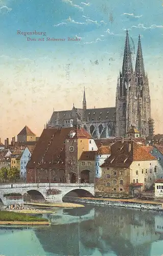 Regensburg Dom mit Steinerner Brücke gl1922 120.582