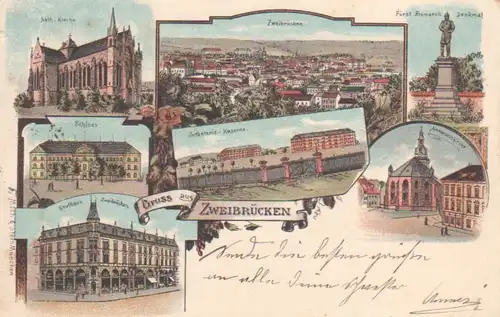 Zweibrücken Litho Kaufhaus Kaserne Totale gl1898 93.518