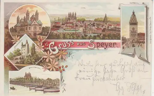 Speyer Litho Altpörtel Dom Panorama gl1897 93.767