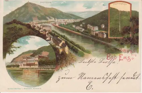 Bad Ems Litho Kurhaus und Panorama gl1908 99.490