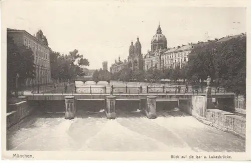 München Blick auf Isar und Lukasbrücke gl1919 B8019