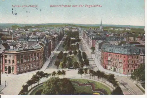 Mainz Kaiserstraße aus der Vogelschau gl1910 94.537