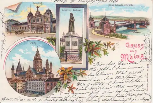 Mainz Litho Dom Bahnhof Brücke Denkmal gl1900 94.557