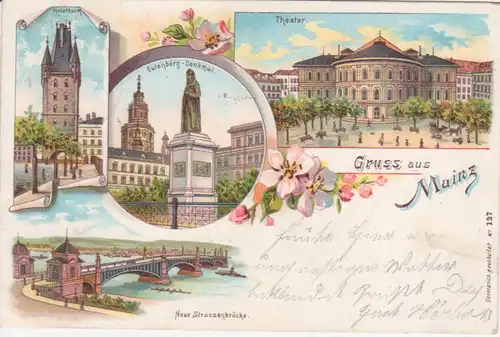 Mainz Litho Theater Holzturm Brücke gl1899 94.592