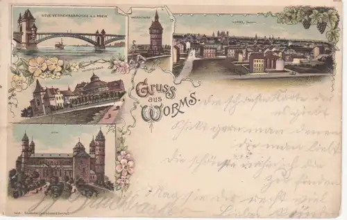 Worms Litho Festspielhaus Dom Brücke gl1899 94.744