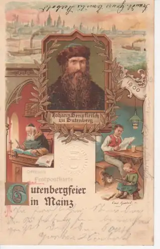 Mainz Gutenbergfeier Festpostkarte gl1900 94.565
