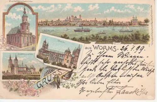 Worms Litho Dom Kirchen Panorama gl1899 94.725