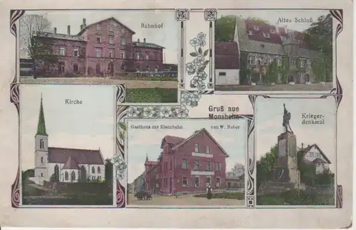 Monsheim Litho Bahnhof Gasthaus Kirche gl1927 94.830