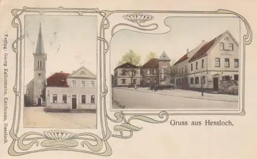 Hessloch Litho Gasthaus Krone Kirche gl1907 94.794