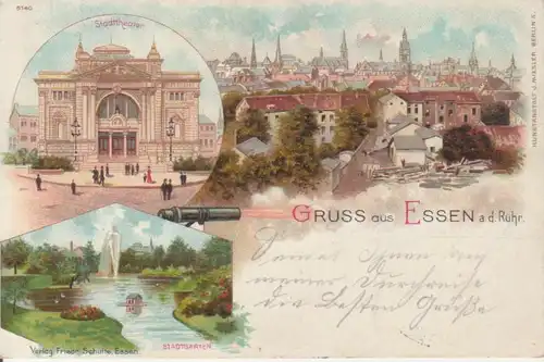 Essen Litho Stadttheater Garten Panorama gl1898 98.738