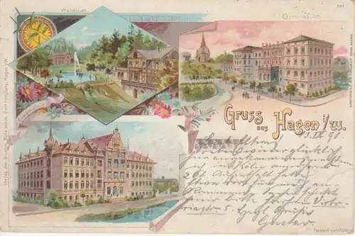 Hagen i.W. Litho Gymnasium Gewerbeschule gl1898 99.775
