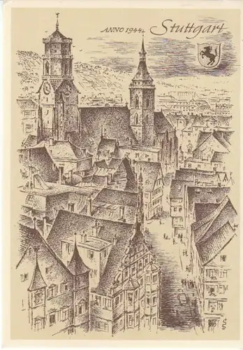 Stuttgart Altstadt 1944 Künstlerkarte ngl B7845