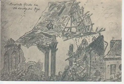 Roye/Somme Zerstörtes Haus gezeichnet ngl 200.913