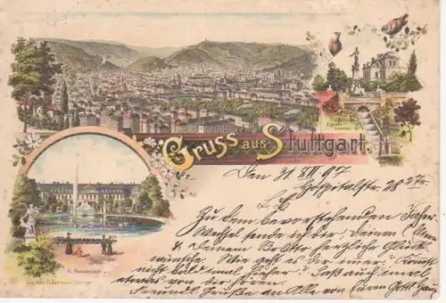 Stuttgart Litho Schloss Eugensbrunnen gl1897 204.681