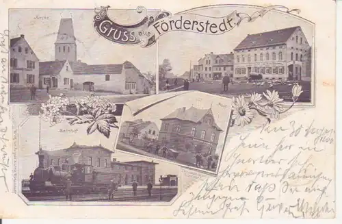 Förderstedt Litho Bahnhof Post Gasthof gl1900 95.626