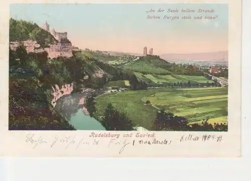 Rudelsburg Panorama mit Burg Saaleck gl1904 95.883
