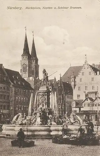 Nürnberg Marktplatz Neptunbrunnen feldpgl1915 124.432