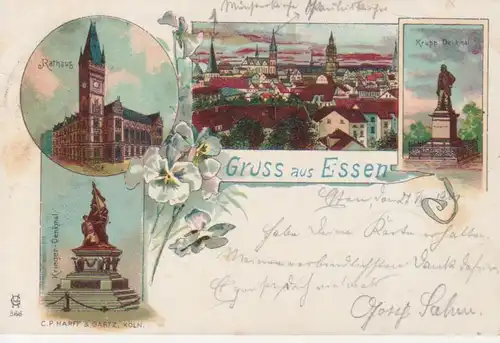 Essen Litho Rathaus Denkmal Panorama gl1901 98.737