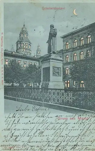 Mainz Gutenberg-Denkmal Mondscheinkarte gl1902 130.753