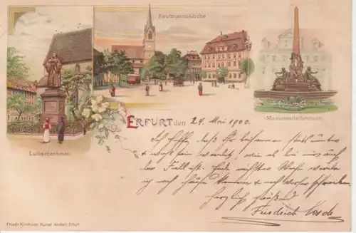 Erfurt Litho Kaufmannskirche Denkmal gl1900 95.926