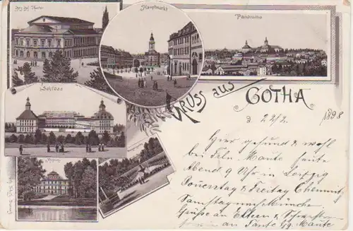 Gotha Litho Theater Schloss Markt Totale gl1898 96.086