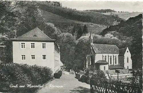 Marienthal i. Rheingau Partie mit Kirche gl1958 131.317