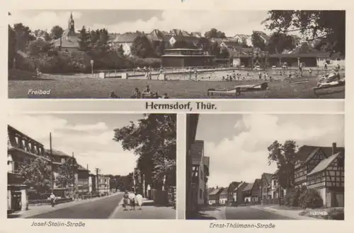 Hermsdorf i.Th. Straßenpartien Freibad gl1955 96.335