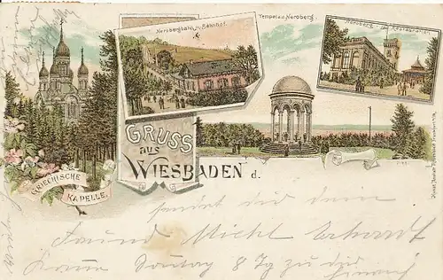 Wiesbaden Litho Kapelle Tempel Neroberg gl1900 130.210