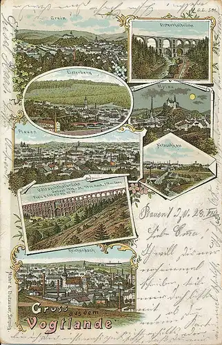 Gruß a.d. Vogtland Litho Mehrbildkarte gl1903 125.508