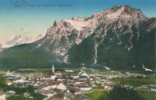 Mittenwald Panorama mit Karwendel gl1914 126.154