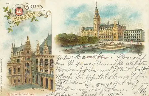 Hamburg Rathaus Litho gl1897 124.931