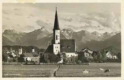 Sonthofen Kirche und Alpenpanorama gl1953 126.172