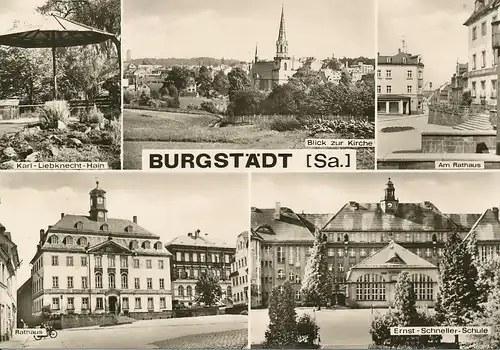 Burgstädt Panorama Rathaus Schule Hain ngl 127.744