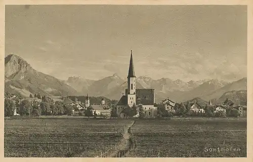 Sonthofen Kirche und Panorama gl1934 126.168