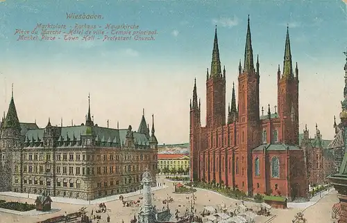 Wiesbaden Marktplatz Rathaus Hauptkirche ngl 130.128