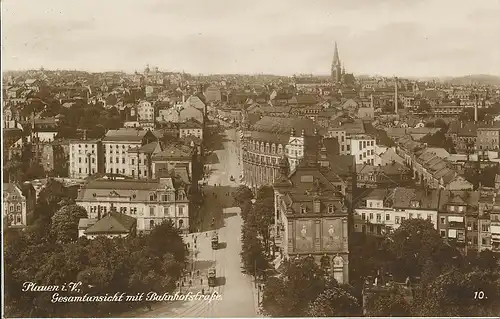 Plauen Gesamtansicht mit Bahnhofstraße gl1929 125.514