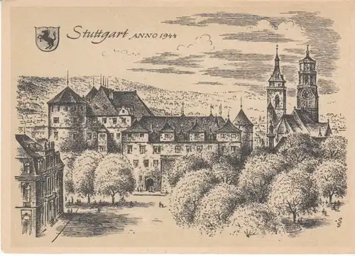Stuttgart Altes Schloß 1944 Künstlerkarte ngl B7846
