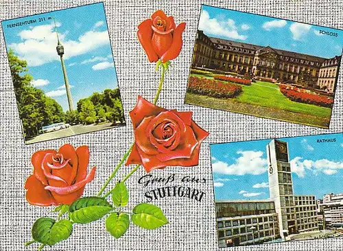 Stuttgart Mehrbildkarte mit Rosen gl1974 B8536