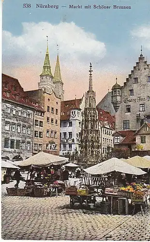 Nürnberg Markt mit Schöner Brunnen ngl C1909