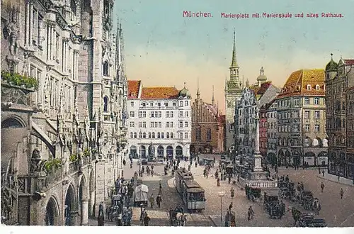 München Marienplatz Mariensäule Rathaus gl1926 C2373