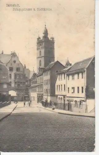 Darmstadt Pädagogstraße und Stadtkirche gl1908 98.137