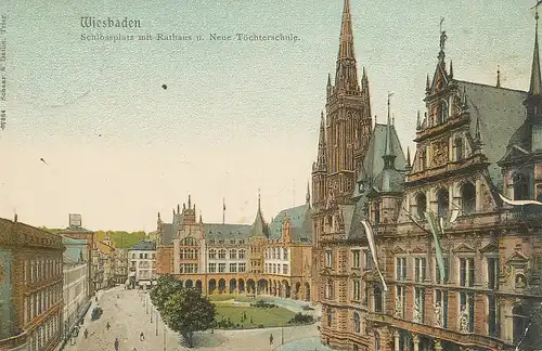 Wiesbaden Schlossplatz Rathaus Schule gl1913 130.157