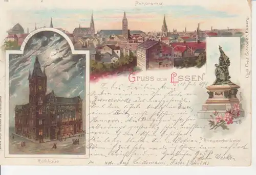 Essen Litho Rathaus Denkmal Panorama gl1898 98.726