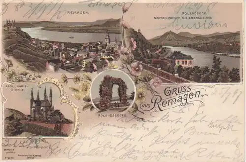 Remagen Litho Kirche Bogen Panorama gl1897 99.476