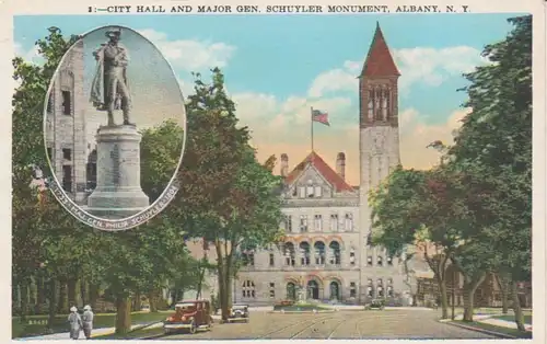 Albany N.Y. City Hall Schuyler Monument gl1936 204.115