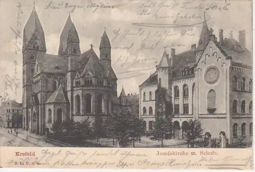 Krefeld Josefskirche mit Schule gl1903 98.619