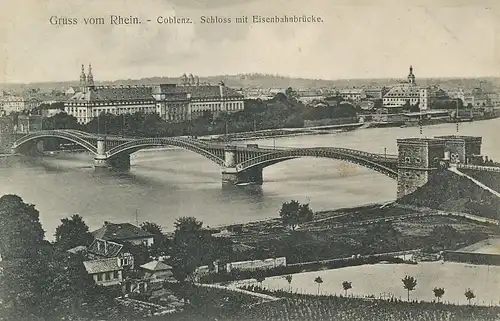 Koblenz Schloss mit Eisenbahnbrücke ngl 133.972