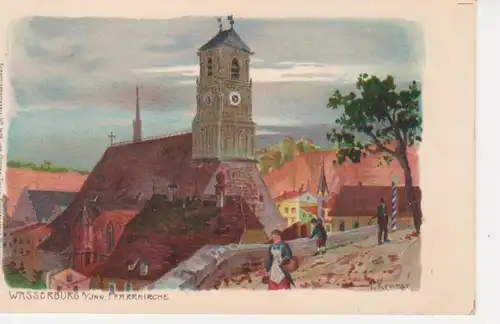 Wasserburg am Inn Pfarrkirche Künstler-AK ngl 208.021